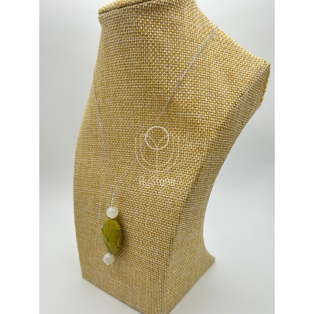 Edelsteinkette Stichtit / Atlantisit kombiniert mit Mondstein