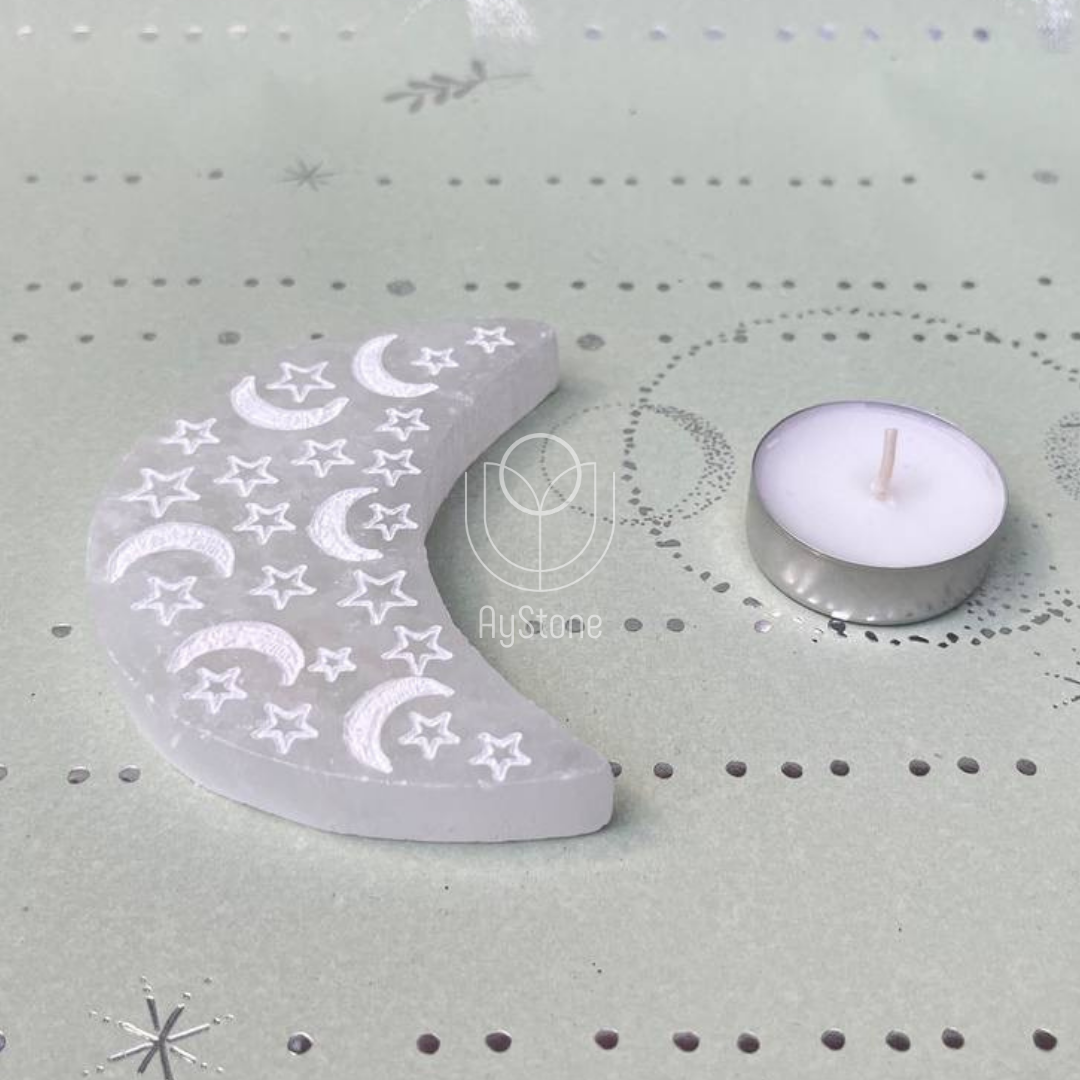 Selenit Halbmond mit Gravur