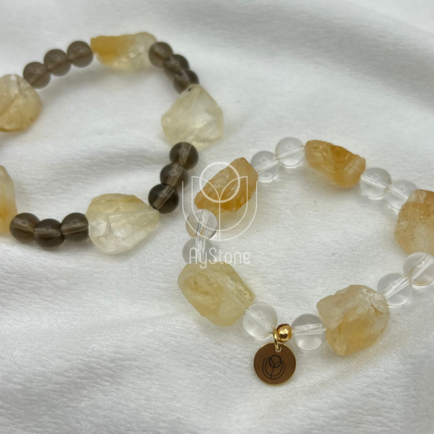 Edelsteinarmband Citrin mit Bergkristall oder Rauchquarz