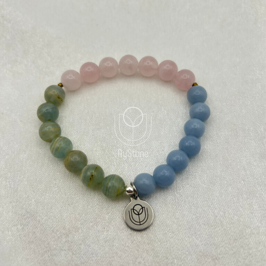 Edelsteinarmband Rosenquarz, Angelit und Aragonit