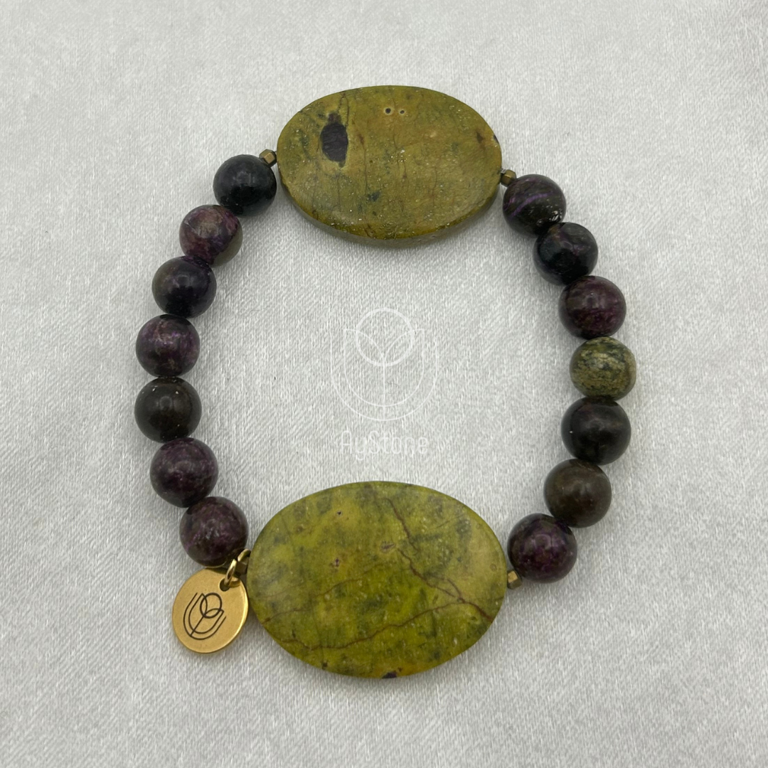 Edelsteinarmband Stichtit / Atlantisit in Matrix