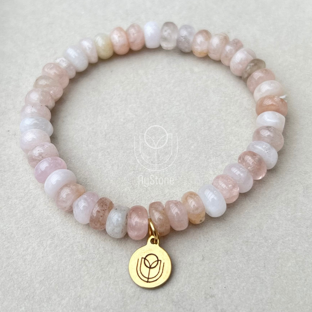 Edelsteinarmband Beryll / Morganit Button
