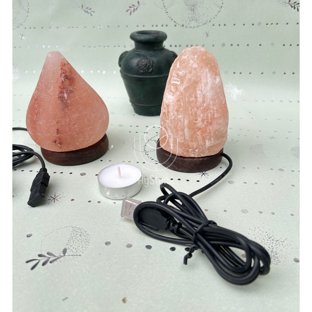 Salzlampe "Felsen" mit Holzsockel