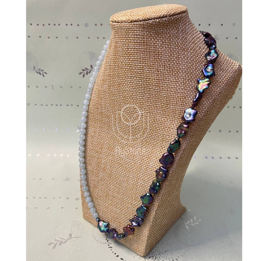 Edelsteinkette Aquamarin & schwarze Süßwasserperle